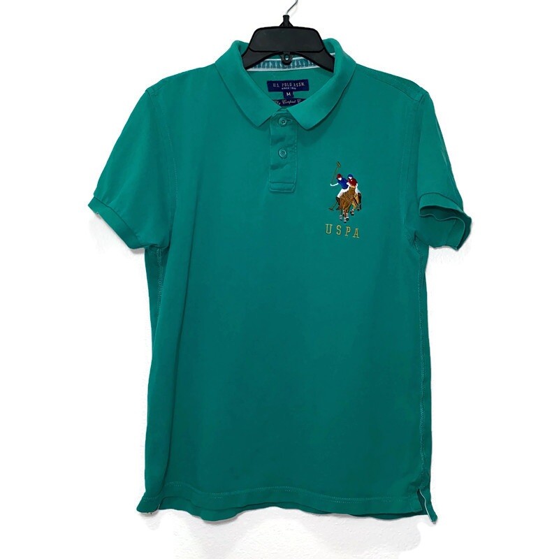 US POLO ASSN USPA Medium Embroidered Green Polo Short Sleeve Shirt Big Pony