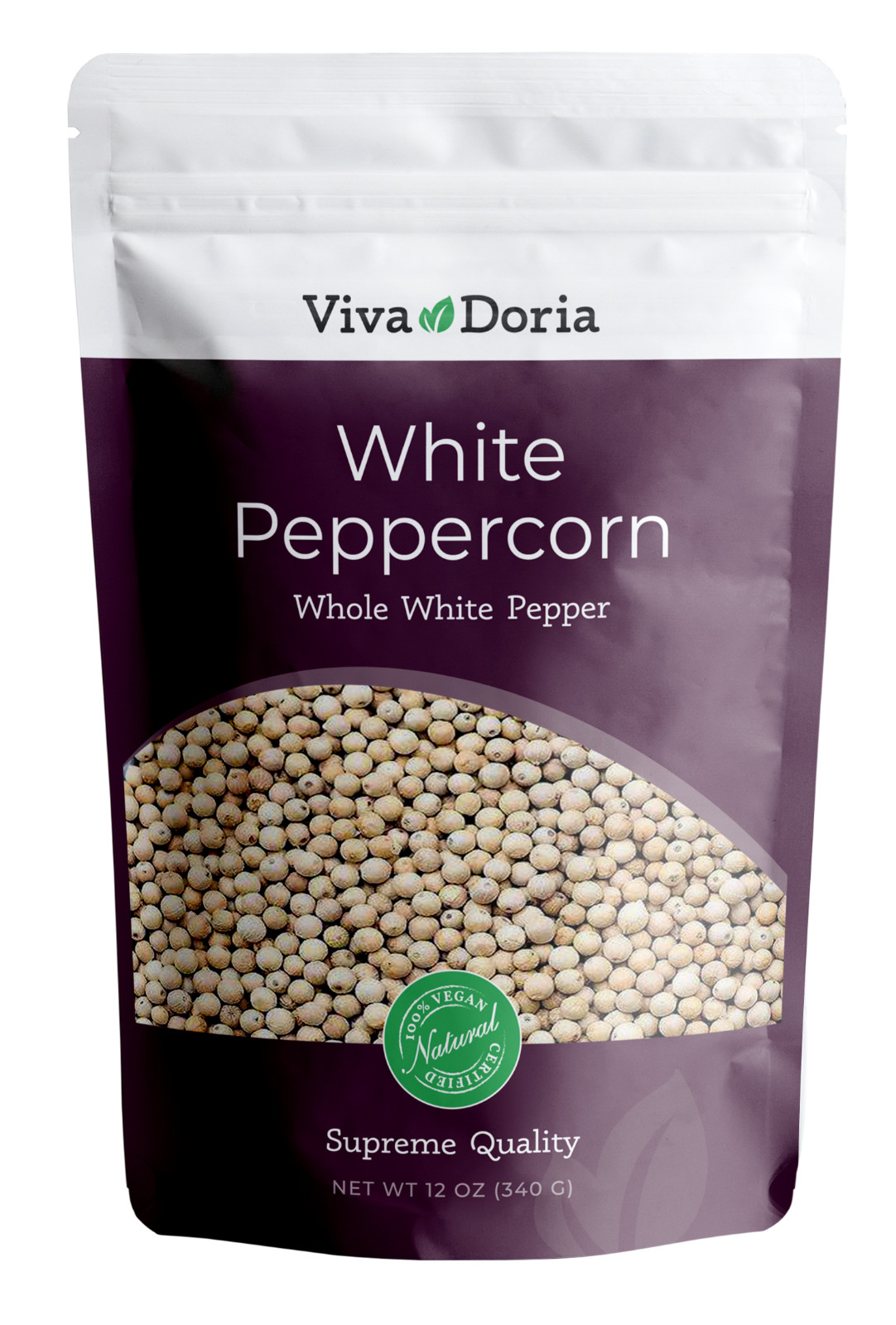 Viva Doria Whole White Pepper, White Peppercorn, 12 Oz For Grinder Refill
