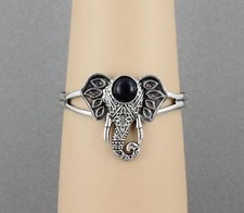 antiqued silver elephant bracelet trunk ears black bead metal cuff bracelet