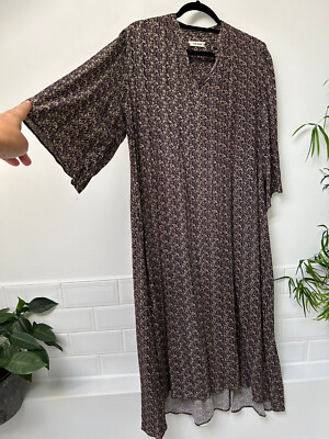 NUE NOTES DENMARK Purple Floral Swingy Crepe Midi Dress w Pockets DK38 UK12 £180