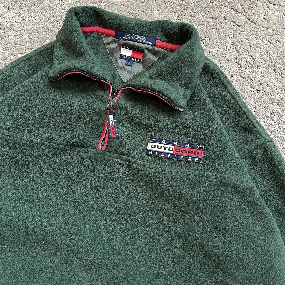 Chaqueta polar vintage Tommy Hilfiger para exteriores adulto grande 1/4 cremallera pulóver años 90 Foto 3 de 4