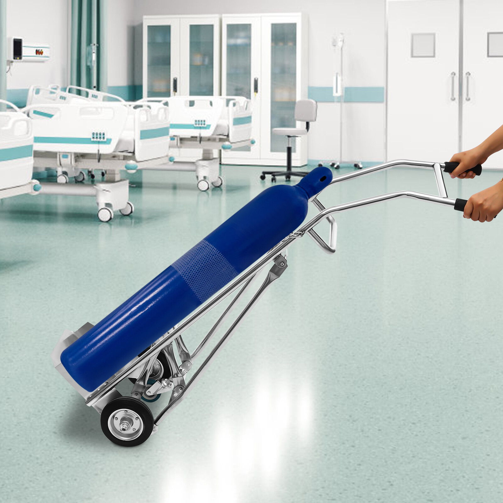 Oxygen Tank Cart Dolly Freestanding Oxygen Cylinder Cart Bottom Tray Trolley