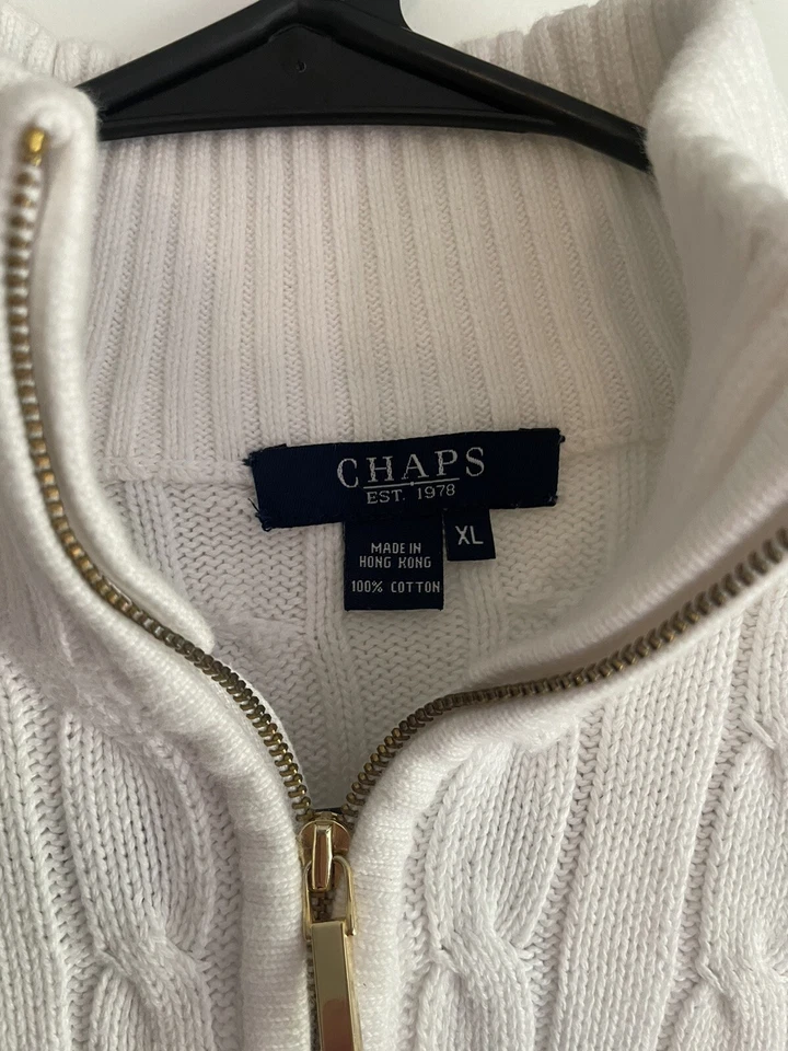 Suéter Chaps Niñas XL Manga Larga Blanco Informal Formal Vacaciones Cremallera Escuela Top Foto 2 de 4