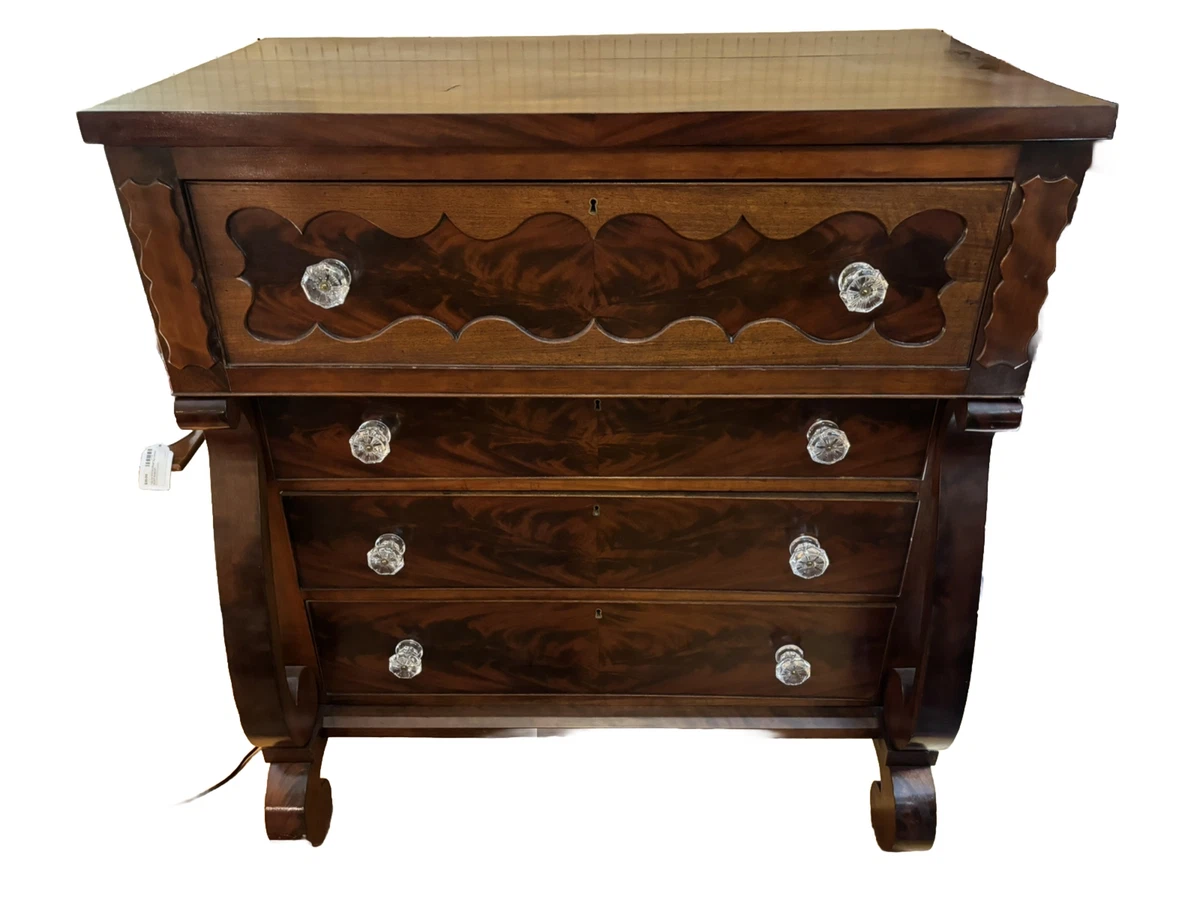antique walnut dresser With Glass Pulls Empire Bureau