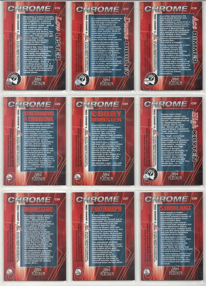 Rare Red Dwarf Chrome lot Of 20 insert Trading Cards Futera Platinum 2002 - Image 4 of 4