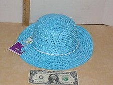 Girls Spring Easter Blue Woven Hat Dressy One Size