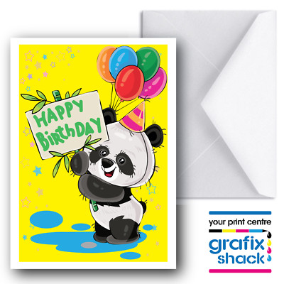 Geburtstagskarte Mädchen Junge Baby Panda Sterne Luftballons Größe A6 oder A5 mit Umschlag