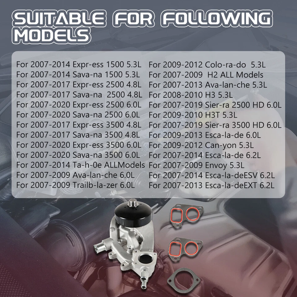 NEW Water Pump For Chevy Silverado Tahoe Suburban GMC Sierra 1500 6.0L 5.3L 4.8L Foto 2 de 4