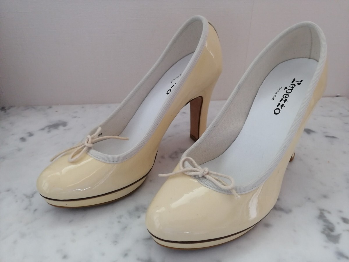 Repetto Women's patent white IVORY Ballerina heel FR37 Platform