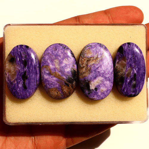 4 Pcs Natural Russian Charoite Top Quality 30mm-32mm Oval Cabochon Gemstones Lot - Picture 3 of 13