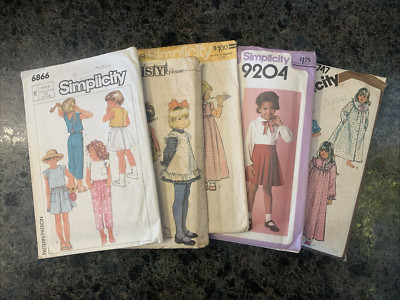 LOT of 5 Vintage Simplicity Patterns SOME CUT  Nightgowns, Jumpers, Dresses
