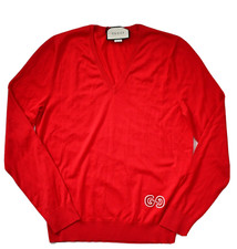 NEW Authentic GUCCI Red 100 Thin WOOL Jumper Pullover with GG Logo S