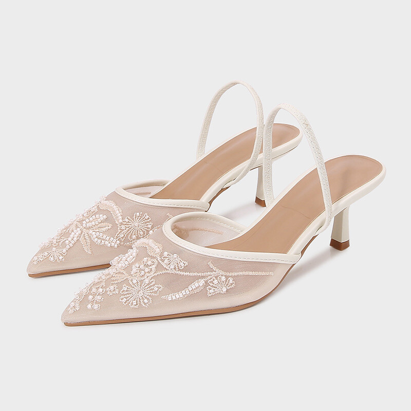 Womens New Straps Embroidery Mesh Stiletto Heels Pointed Toe Spring Shoes