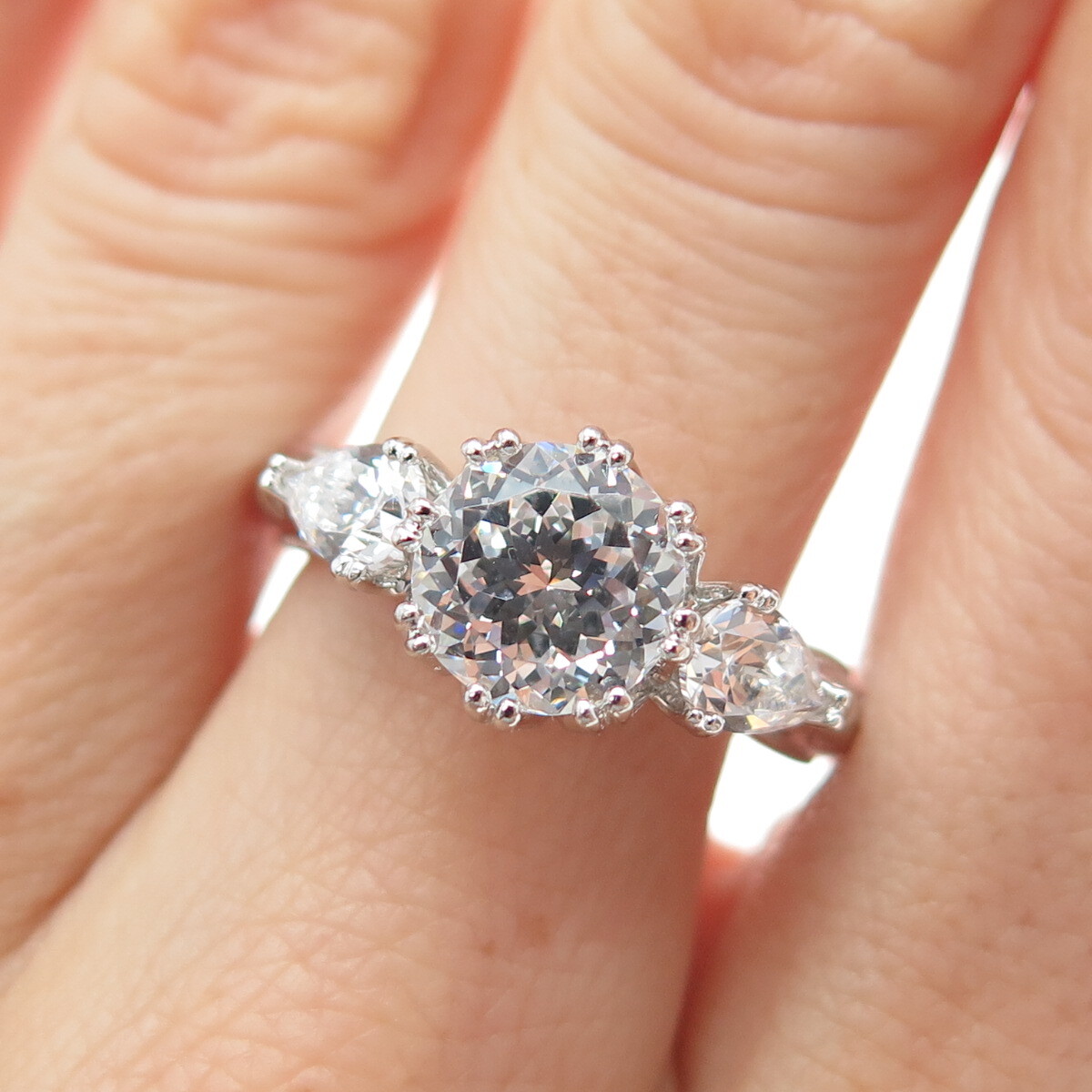 TACORI 925 Sterling Silver Round Pear-Cut C Z Engagement Ring