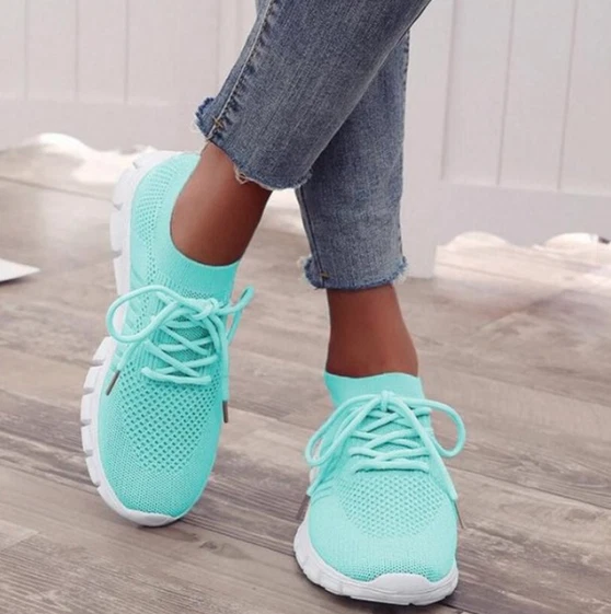Women s Lightweight Summer Soft Mesh Fabric Turquoise Blue Slip On Sneakers