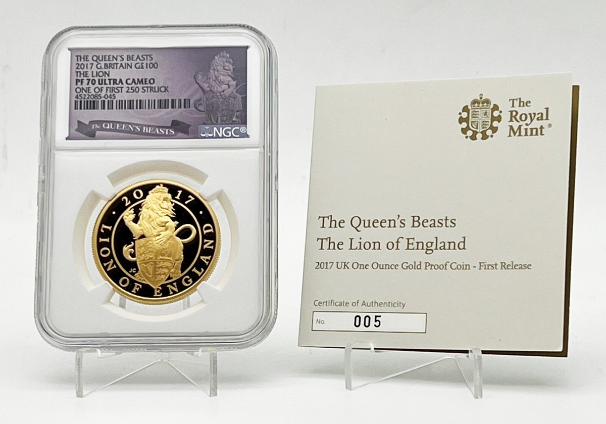 Great Britain 2017 £100 Queens Beasts Lion of England 1 oz Gold