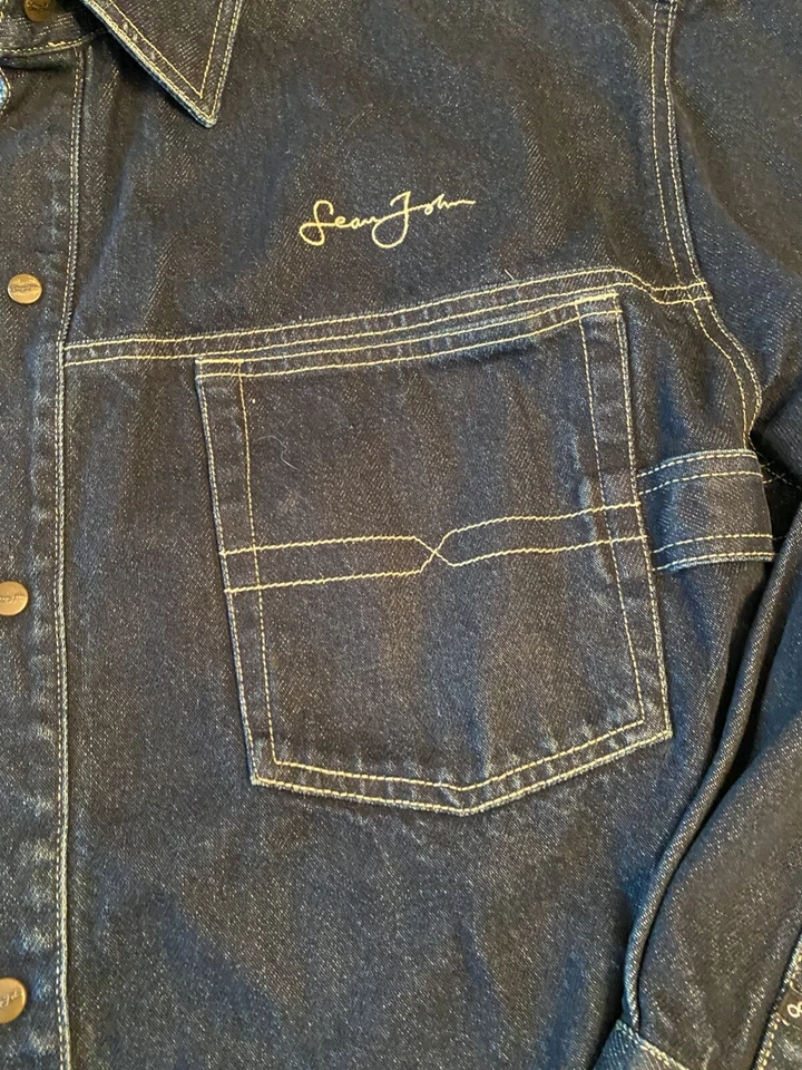 SEAN JOHN HEAVY DENIM SHIRT SHACKET SNAP BUTTON MENS SZ XXL  - Image 3 of 4
