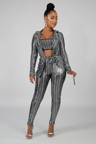 3-teilig schwarz weiß verspiegelt Flecken Strickjacke Tube Palazzo Hose Set Party formell S M L - Bild 9 von 21