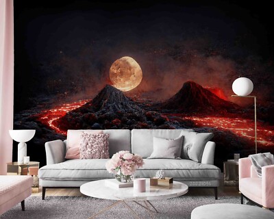 3D Vulkan Mond Nacht Selbstklebende Abnehmbare Tapete Wandbild
