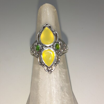  Handwerklich handgefertigter tansanischer Kanarienopal, Chromdiopsid Ring Sterlingsilber (5)