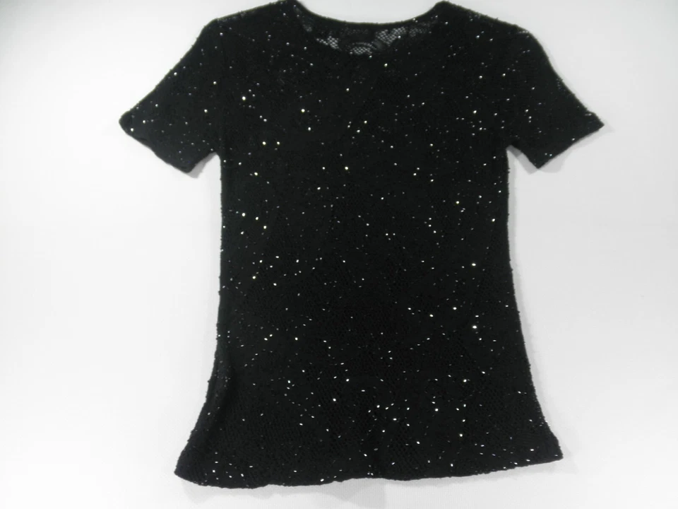 Blusa feminina Dana Buchman preta manga curta média lã rayon Hong Kong  - Imagem 2 de 4