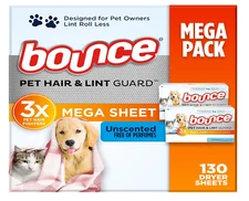 Bounce Pet Hair and Lint Guard Mega Dryer Sheets with 3X Pet Hair Fighters, Unsc