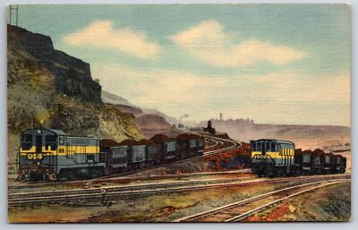 Hibbing Minnesota~Hull-Rust Mine~Diesel Locomotive Trains Carry Ore~1946 Linen