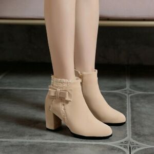 Elegant Womens Round Toe High Stiletto Heel zip Faux Suede Ankle Boots OL Shoes