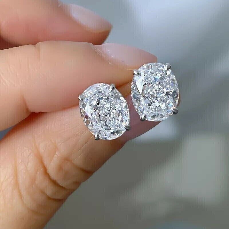 CT Oval Cut Lab Created Diamond Stud Earrings 925 Silver White