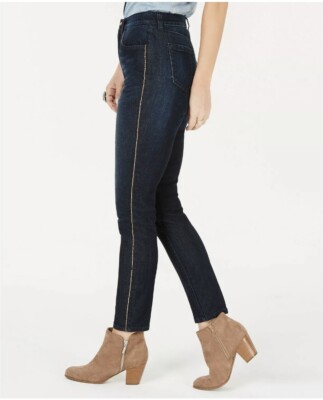 STYLE & CO Cotton Highrise Skinny Leg Jeans w/Metallic Chain Link On Legs NWT 