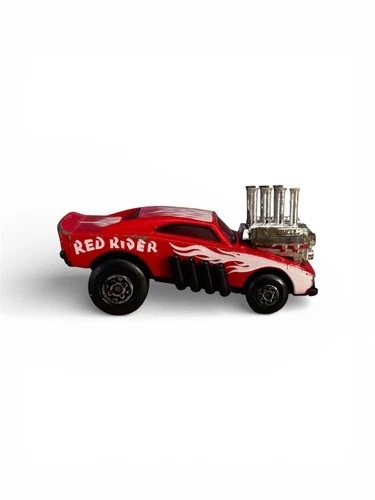 Vintage 1972 Red Rider Hot Rod Diecast Car w/ Exposed Engine – Flame Graphics