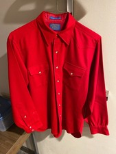 Pre-owned red Pendleton High Grade Western Wear Shirt pearl snaps medium wool