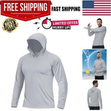 Men's UPF 50 Sun Protection Hooded Rash Guard Long Sleeve Shirt for Fishing