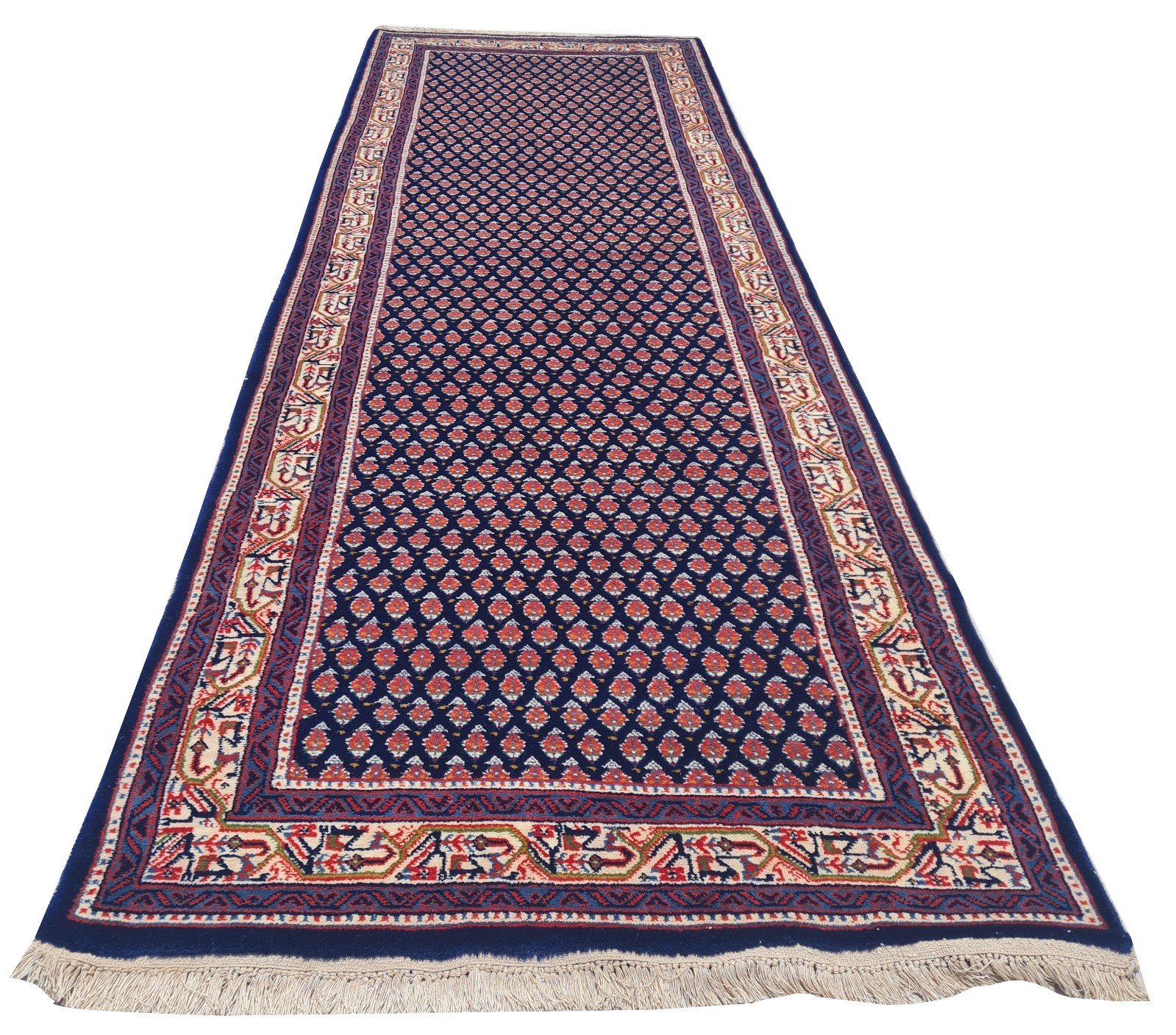 Rare Hand Knotted Vintage Tribal Badam Gul Mir Wool Area Runner Rug 8 x 3 Ft