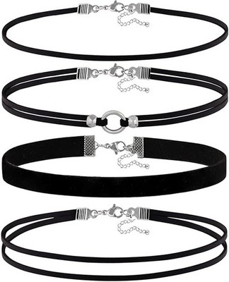 4PCS Black Choker for Women Black Lace Velvet Chocker Set Layered Classic Choker