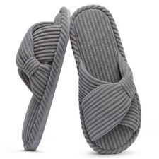 Evshine Fall House Slippers for Women Corduroy Cross Bow Indoor Slippers Open...
