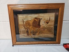 Vintage Wood Inlay Marquetry Handcrafted Rhino