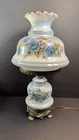 Vintage 1971 L&L WMC Hurricane Lamp Milk Glass Floral 25”