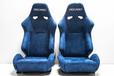 Recaro Style Recliner Bucket Seats Blue Suede Universal Racing Seat Set Of 2