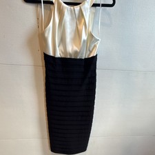 Ivory Black Satin Colorblock Sheath Dress Sleeveless Knee Length Women's