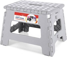 Folding Step Stool Plastic Foldable Stools with Portable Handle Grey 9" 11" 13"