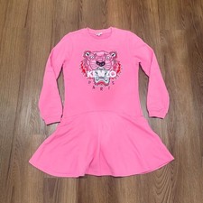 Kenzo Kids Embroidered Logo Tiger Pink Sweater Dress 16 A