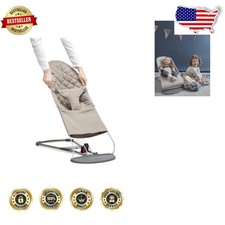 Easy Clean Cotton Bouncer Seat - Sand Gray, BabyBjorn Balance/Bliss, 8-29 Lbs