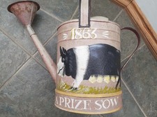Lovely Old Watering Can Rose & 2 Handles Shabby Chic Painted Old Sow Pig Design
