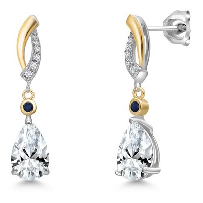 3.23 Ct White Created Sapphire Sapphire 925 Silver and 10K Yellow Gold Earrings