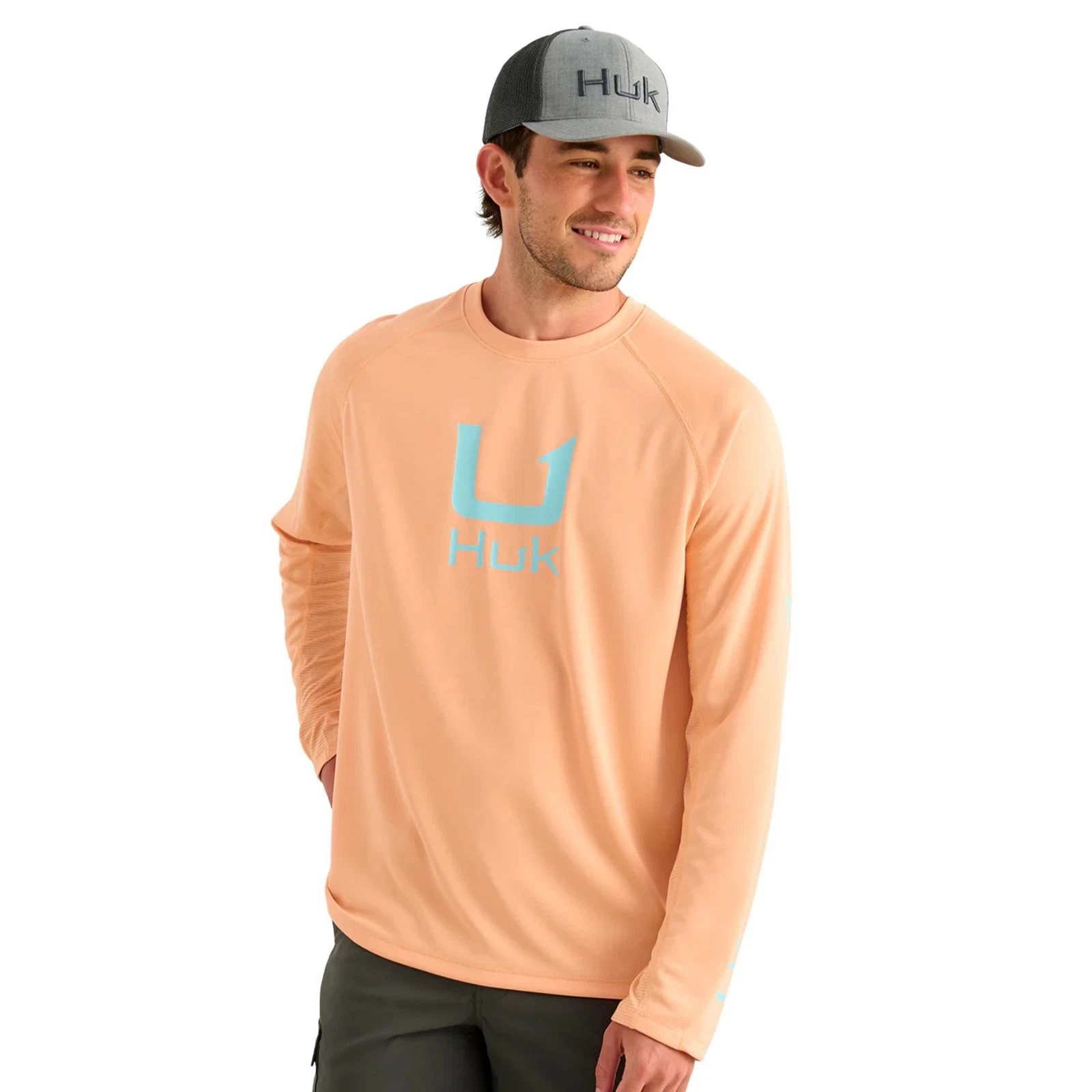 Huk Icon Printed Crew Men's Tech Shirt, Coral Reef, XX-Large
