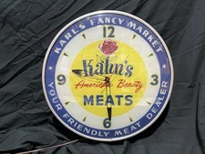 Original Kahn’s Meats Market Dealer Light-Up Advertising Clock Sign 