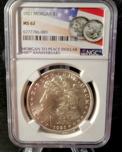 1921 Morgan Silver Dollar $1 - NGC MS62