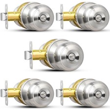 5 Pack Brushed Nickel Round Keyless Privacy Door Knobs Interior Exterior Locks