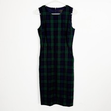 J Crew Sheath Dress Women 0 Blue Green Plaid Wool Preppy Tartan Academia